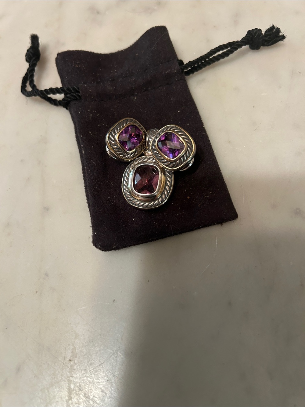 Yurman inspired pendant and earrings genuine amethyst and solid sterling.